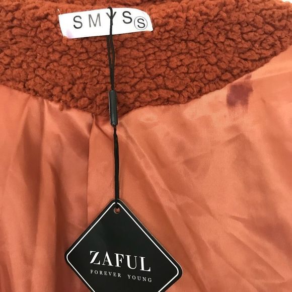 Zaful Women Solid Rust Zip Up Drop Shoulder  Oversized Teddy Cozy Sweate… - Picture 14 of 16